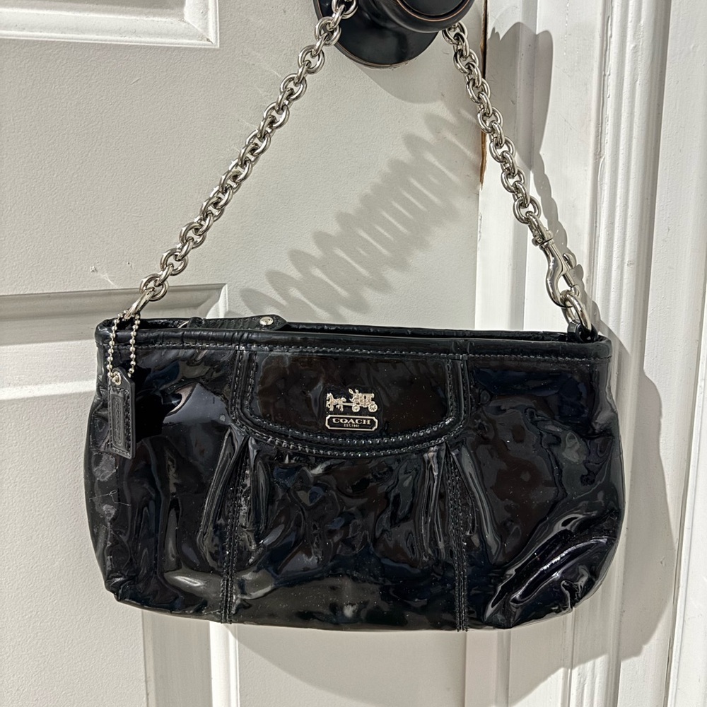 Coach Black Patent Leather Chain Shoulder Bag Y2K Mini Purse